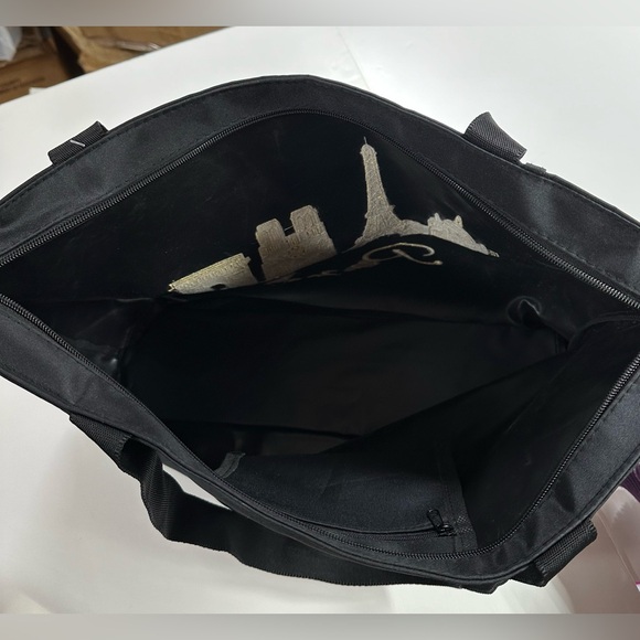 NWT Black Embroidered Paris Souvenir Shopping Tote + Eiffel Tower Keychain - Picture 9 of 9